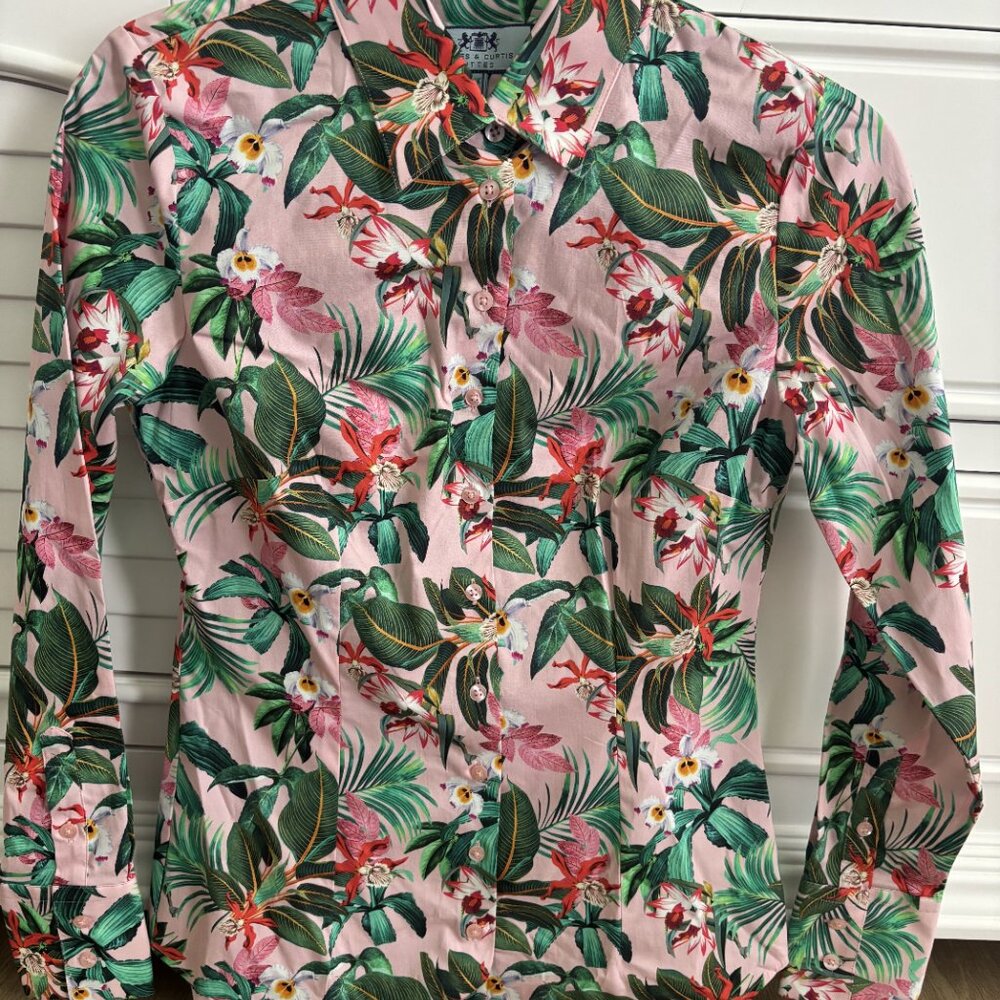 Four Floral Button-Up Blouses. Size 6.